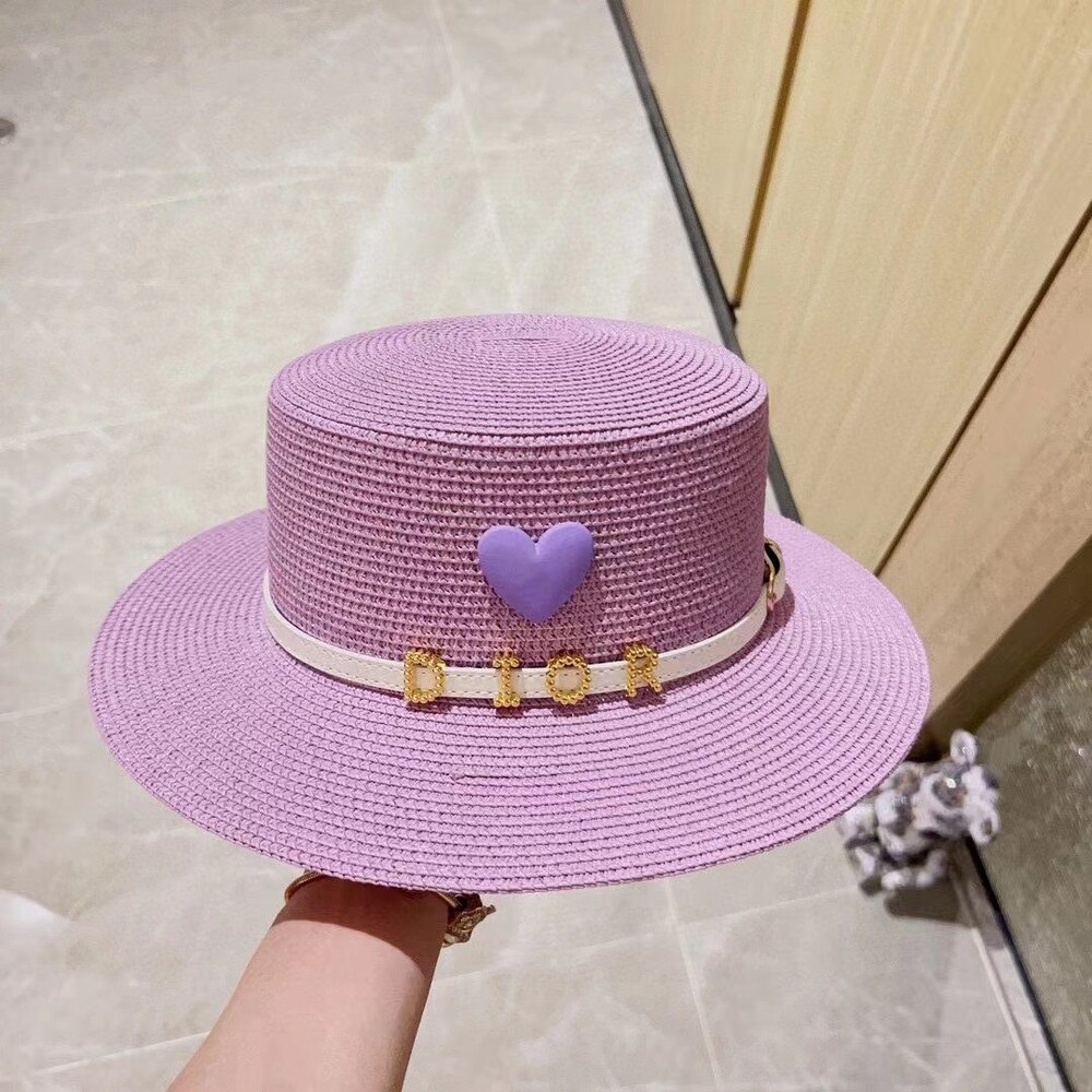 Dior Heart Logo Purple Straw Sun Hat - Picture 4 of 8